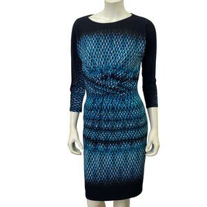 Anne Klein Womens Blue & Black Patterned 3/4 Sleeve Dress 8Pet